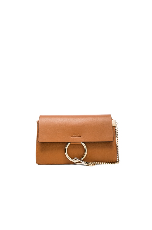 Chloe Small Faye Grained Calfskin Shoulder Bag in Caramel FWRD