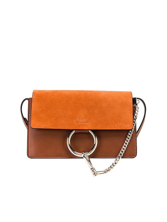 Chloe Small Faye Suede & Calfskin Shoulder Bag in Classic Tobacco