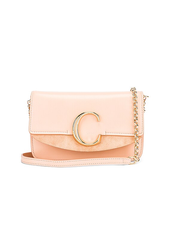 Chloe “C” Clutch With Chain- Delicate Pink