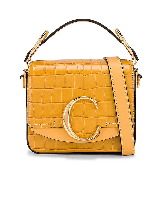 Brand New Chloe Mini C bag in honey Gold, Crocodile Embossed Leather