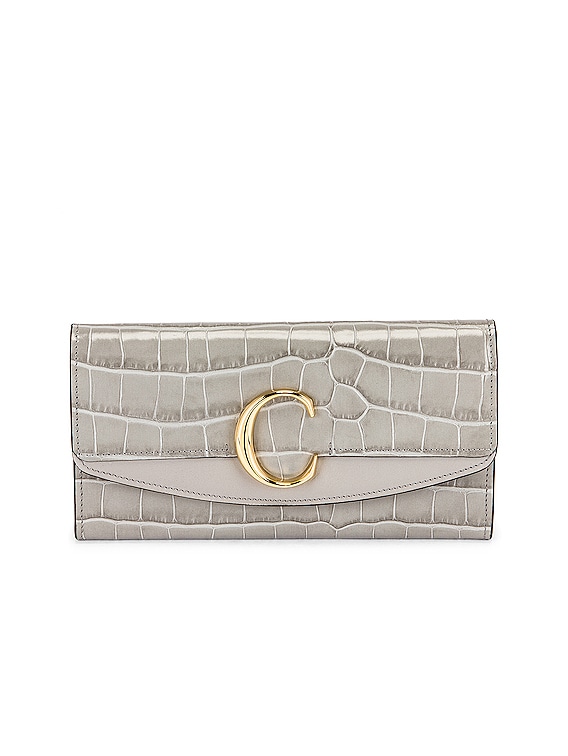 Chloe C Embossed Croc Clutch in Stormy Grey | FWRD