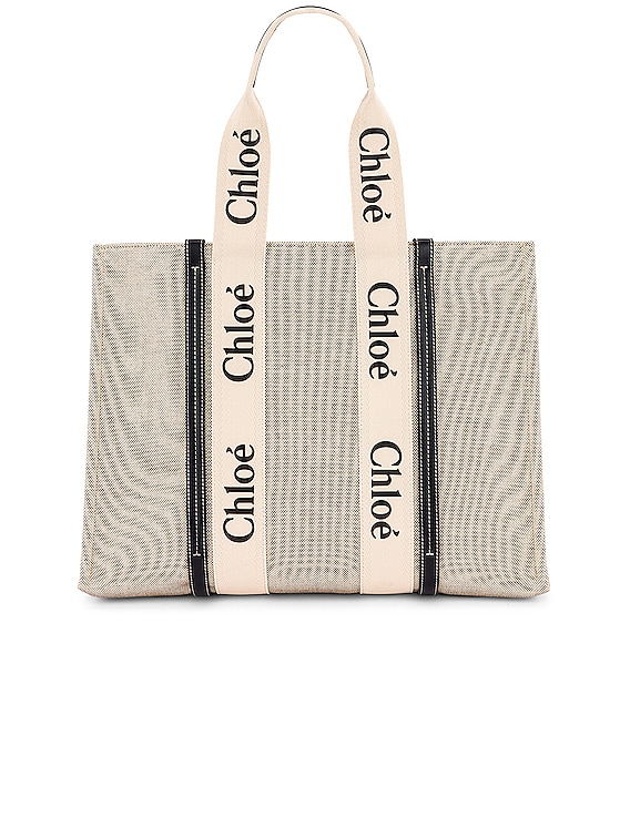Chloe Large Woody Tote Bag in White & Blue | FWRD Chloe Large Woody Tote Bag in White & Blue | FWRD