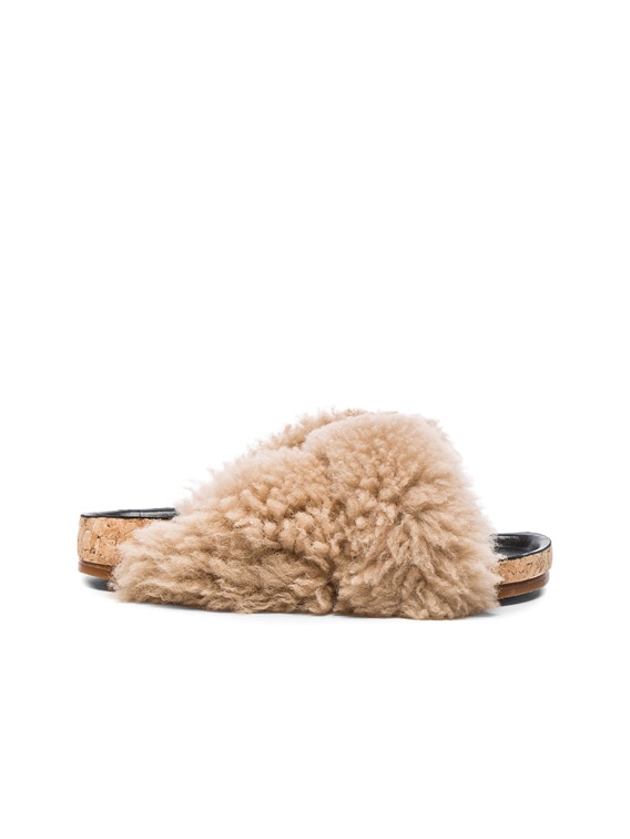 Chloe Kerenn Shearling Fur Sandals in Fawn FWRD