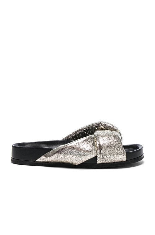 Chloe Metallic Leather Nolan Slides in Grey Glitter FWRD