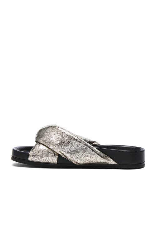 Chloe Metallic Leather Nolan Slides in Grey Glitter FWRD