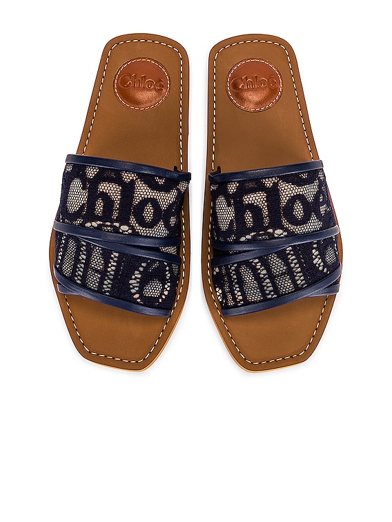 Chloe Woody Lace Slides in Blue Lagoon | FWRD