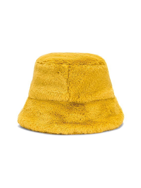 Clyde Faux Fur Bucket Hat in Yellow Faux Fur | FWRD display picture 1