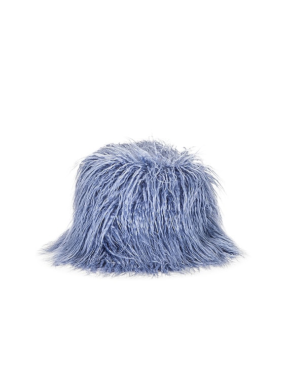 Clyde Faux Fur Bucket Hat in Blue Yak | FWRD
