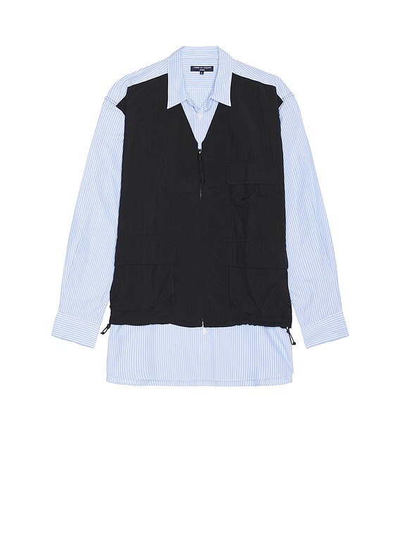 COMME des GARCONS HOMME Stripe Tussah Shirt in Sax, White & Black