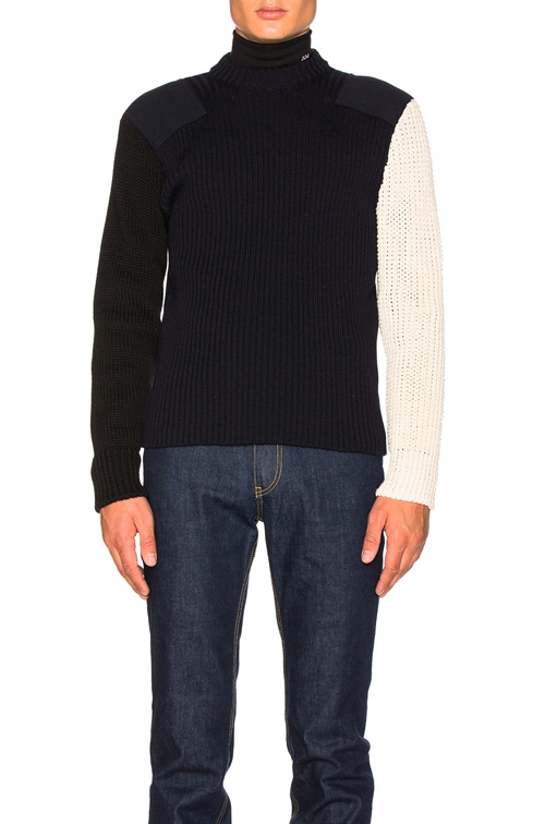   205 W39NYC ブラック タートルネック M CALVIN KLEIN 205W39NYC Flag Knit Sweater in Black & Navy | FWRD