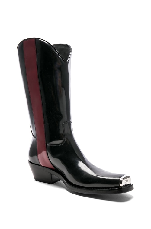 CALVIN KLEIN 205W39NYC Leather Ed Western Boots in Black & Red | FWRD