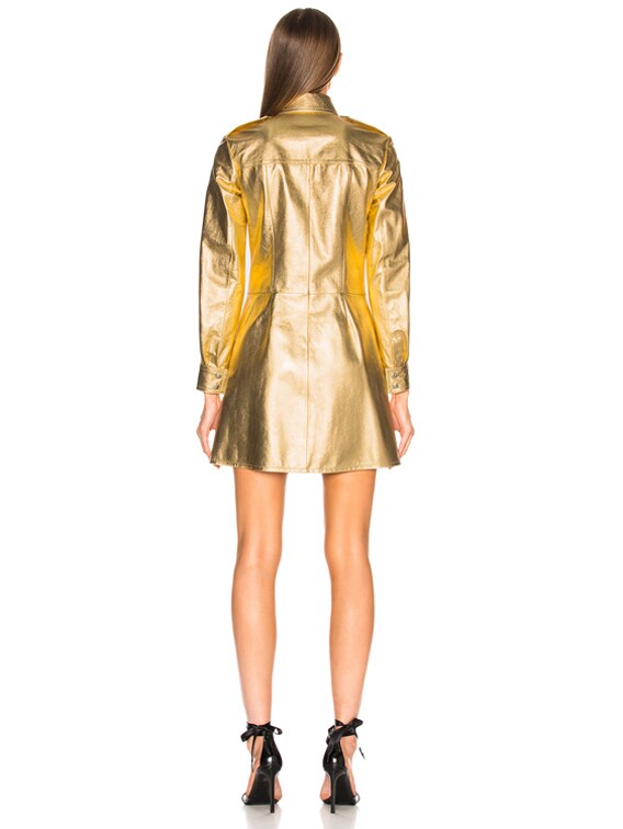 CALVIN KLEIN 205W39NYC Metallic Leather Western Shirt Dress in Gold | FWRD CALVIN KLEIN 205W39NYC Metallic Leather Western Shirt Dress in Gold | FWRD