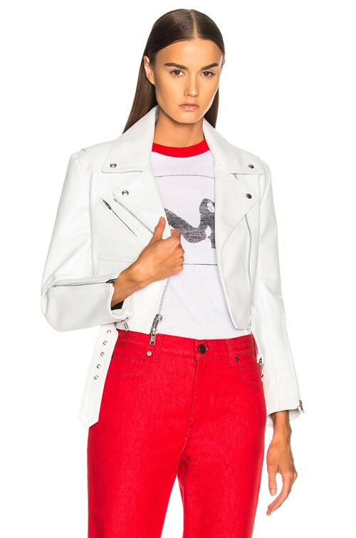 CALVIN KLEIN 205W39NYC Shiny Plonge Leather Cropped Jacket in White | FWRD