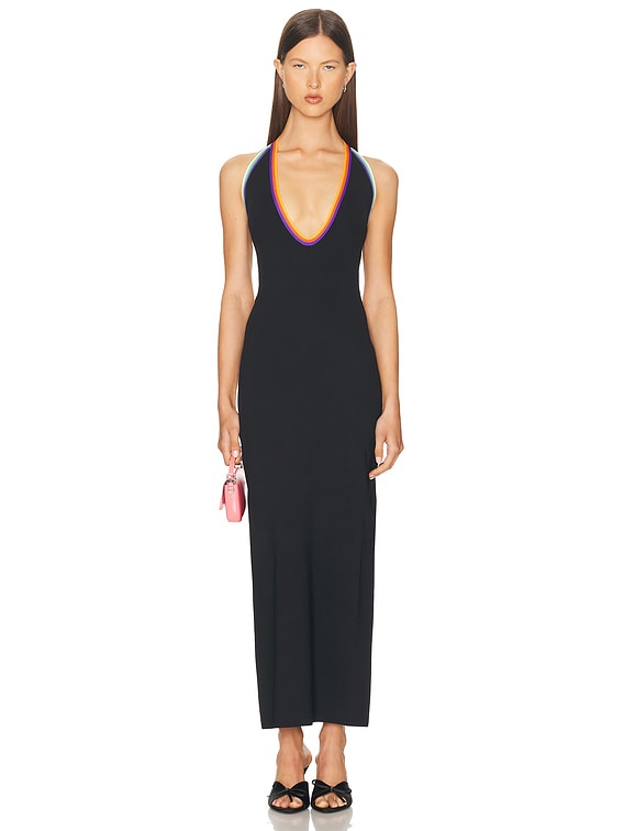 christopher john rogers maxi dress Striped ribbed wool-blend maxi dress - burgundy