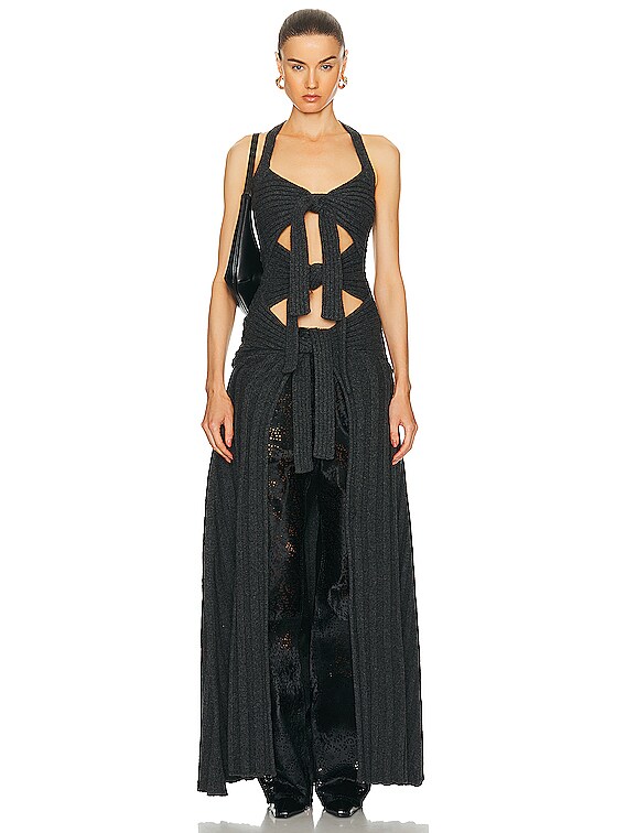 Christopher John Rogers Triple Tie Front Ribbed Maxi Top in Christopher John Rogers Triple Tie Front Ribbed Maxi Top in