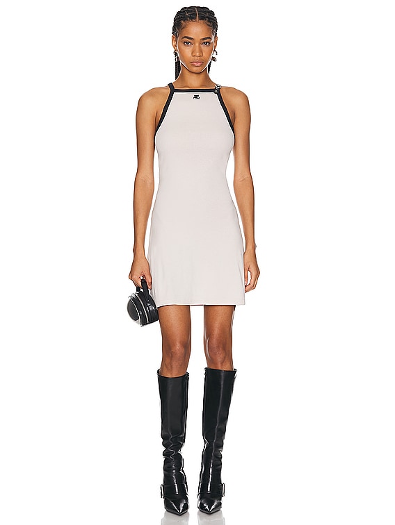 【送料&関税込】CourrA¨ges Slash Buckle Twill Dress Courreges Buckle Contrast Dress in Lime Stone & Black | FWRD