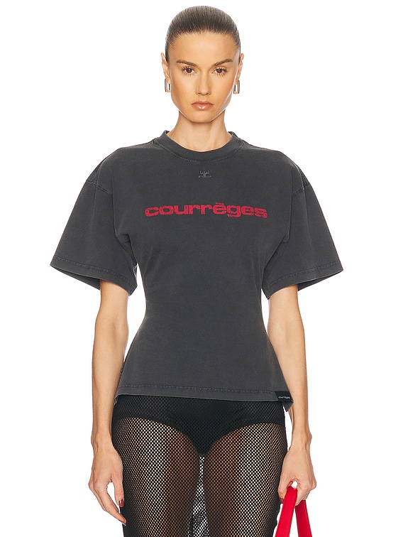 Courreges Belted Printed Stone T-Shirt in Stonewash Grey