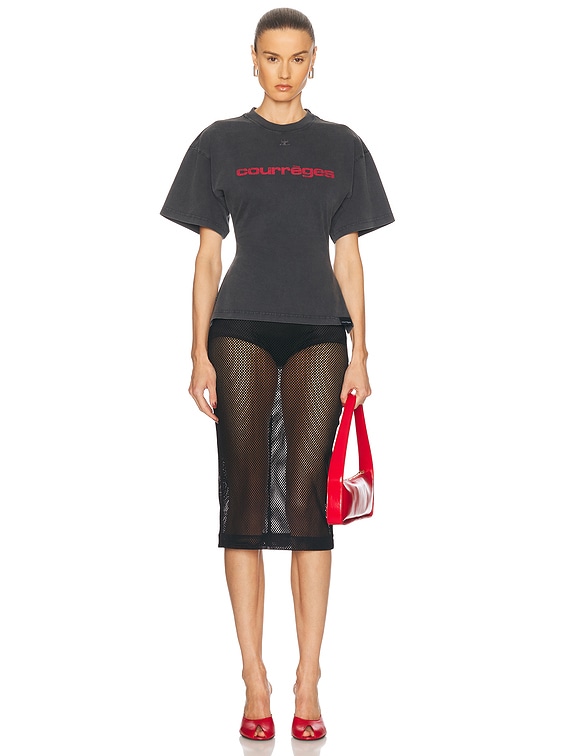 Courreges Belted Printed Stone T-Shirt in Stonewash Grey