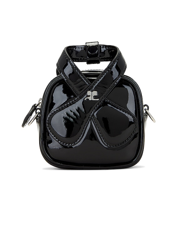 Courreges Mini Loop Varnished Bag in Black