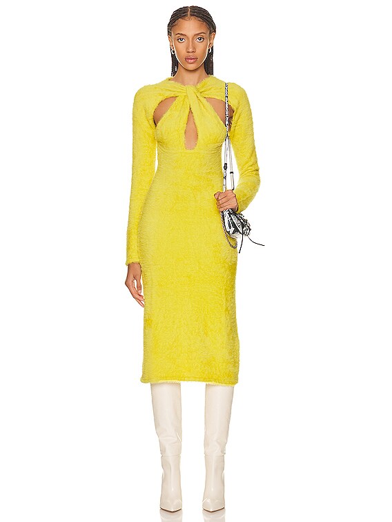 Coperni Twisted Cut Out Knit Dress in Yellow | FWRD