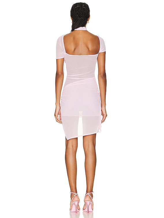 Coperni Asymmetric Draped Mesh Dress in LIGHT PINK | FWRD Coperni Asymmetric Draped Mesh Dress in LIGHT PINK | FWRD
