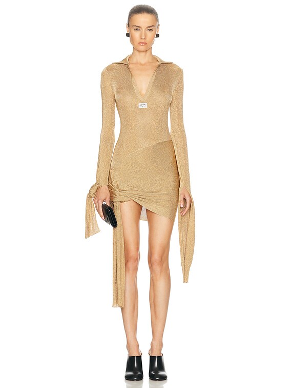 Coperni Knotted Sleeved Dress in Gold