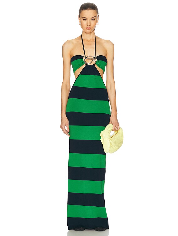 slim fit dress slacks Layton Striped Halter Maxi Dress-Green main image 0