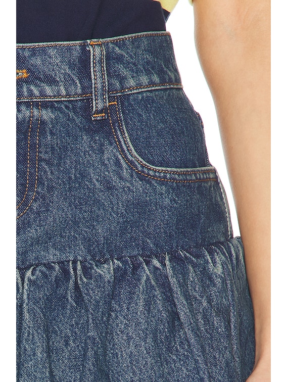 Gathered Hem Denim Mini Skirt
