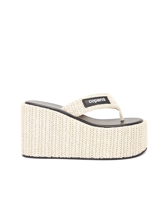 Coperni Branded Raffia Wedge Sandal in Beige | FWRD