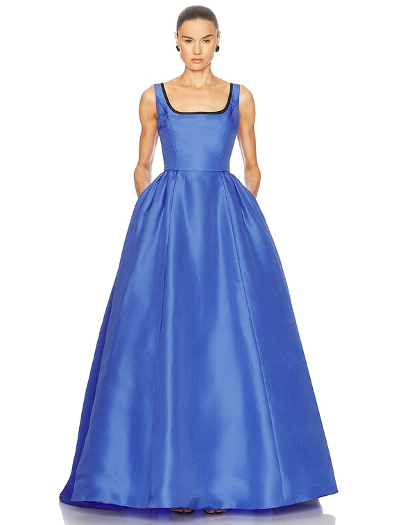 Carolina Herrera Sleeveless Scoopneck Gown in Delphinium Multi | FWRD