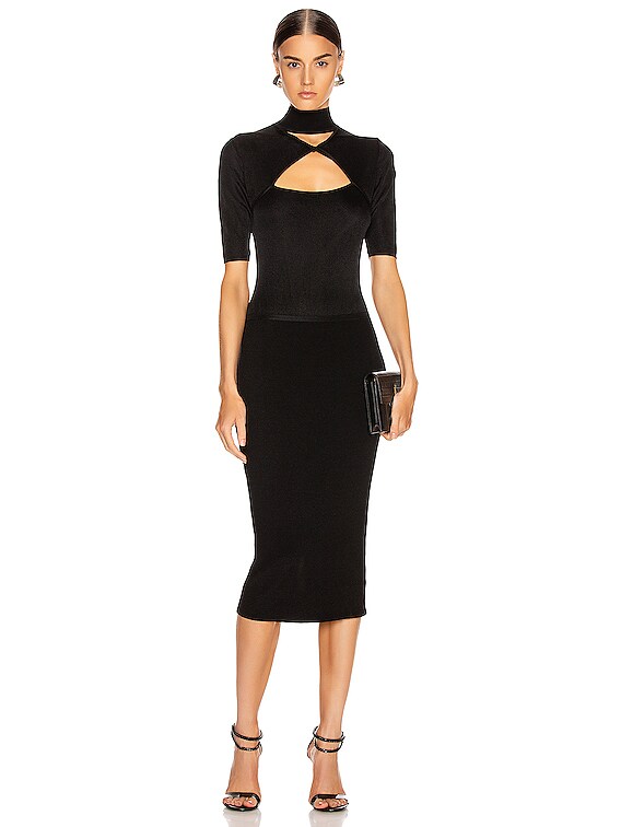 Cushnie Short Sleeve Mock Neck Pencil Dress In Black Fwrd