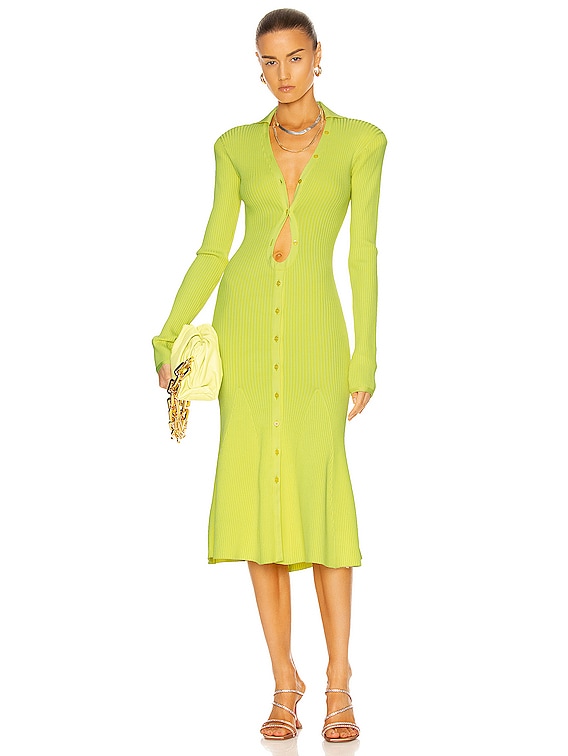 knee length dresses for ladies Neon Yellow Solid Midi Dress main image 1