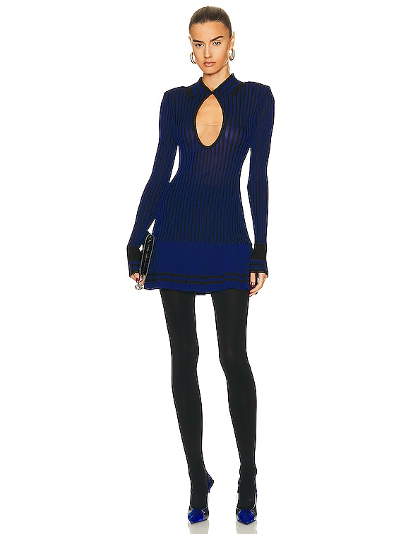 David Koma V Cut Rib Knit Mini Dress in Navy & Black | FWRD