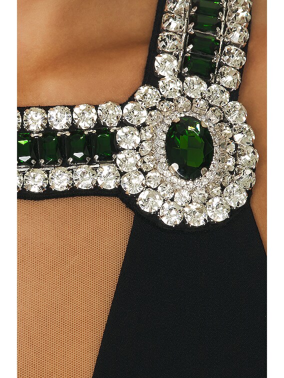 David Koma Crystal Embroidered Square Halter Neck Gown in Black, Green &  Silver | FWRD