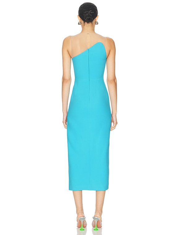David Koma Asymmetric Neckline Midi Dress in Turquoise | FWRD