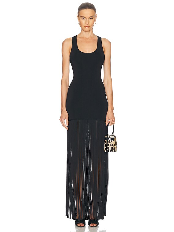 David Koma Fringe Skirt Dress in Black | FWRD