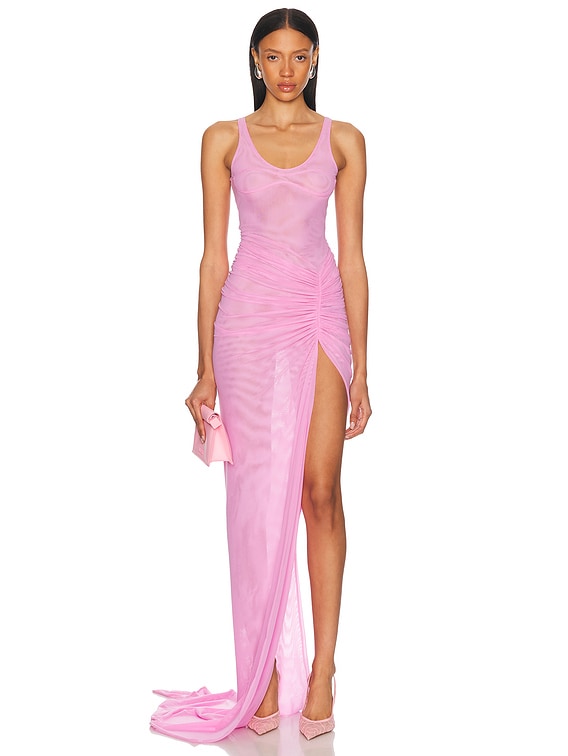 Ruched Mesh Gown