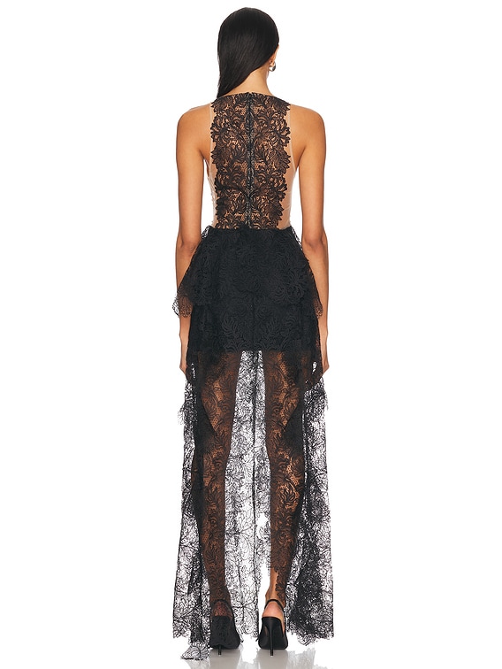 Open Side Lace Ruffle Gown