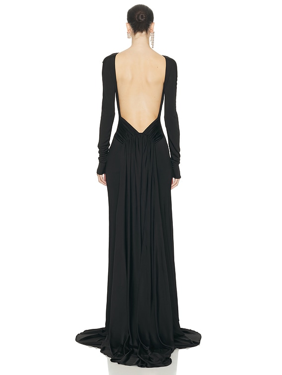 David Koma Open Back Long Sleeve Gown in Black | FWRD