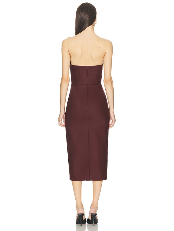 Asymmetric Cut Strapless Midi Dress