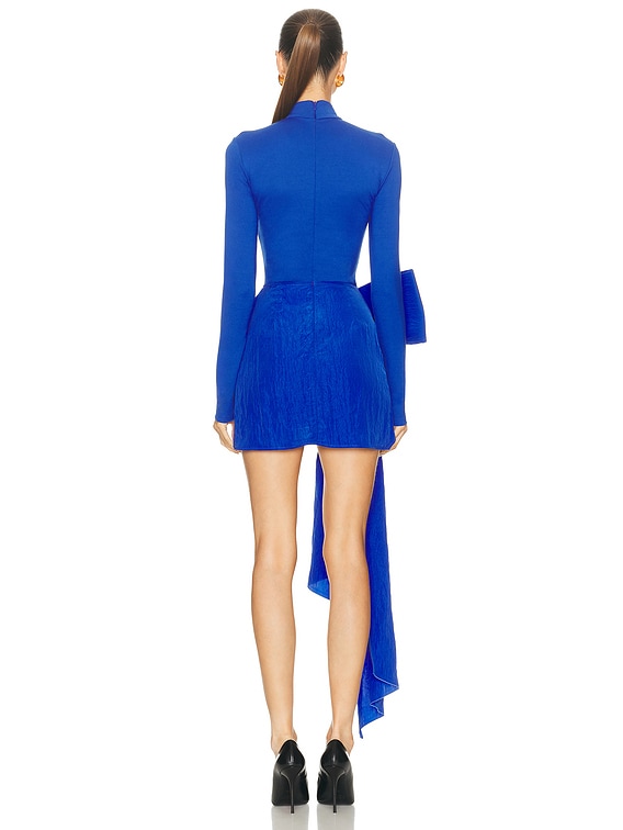david koma dress blue David Koma - - Feather-Trimmed Boucl Tweed Midi Dress - Blue - UK 8