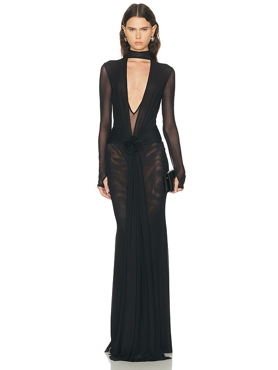 black mesh v neck dress ASOS DESIGN mesh deep v neck maxi dress with waist wrap detail in black