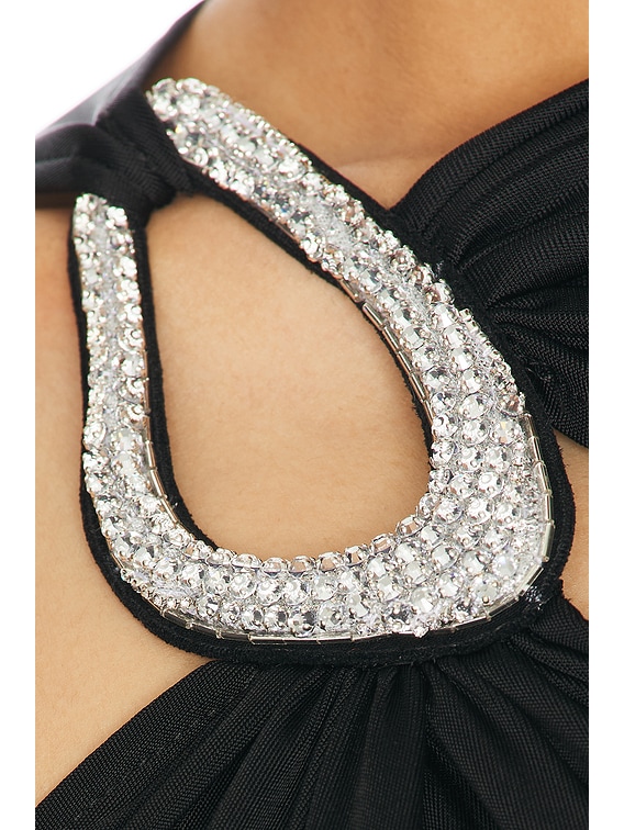 David Koma Crystal Buckle Asymmetric Cut Bodysuit in Black