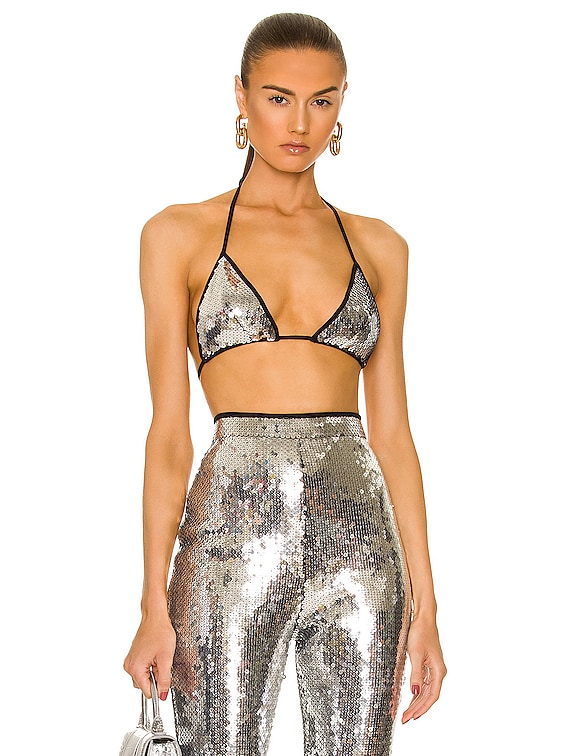 Sequined bralette in silver - Alex Perry