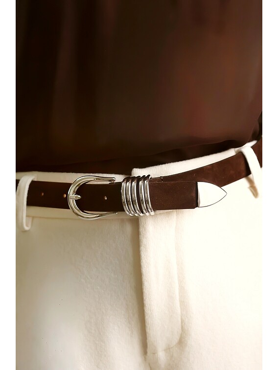 DEHANCHE Hollyhock Suede Belt in Chocolate & Silver | FWRD display picture 3