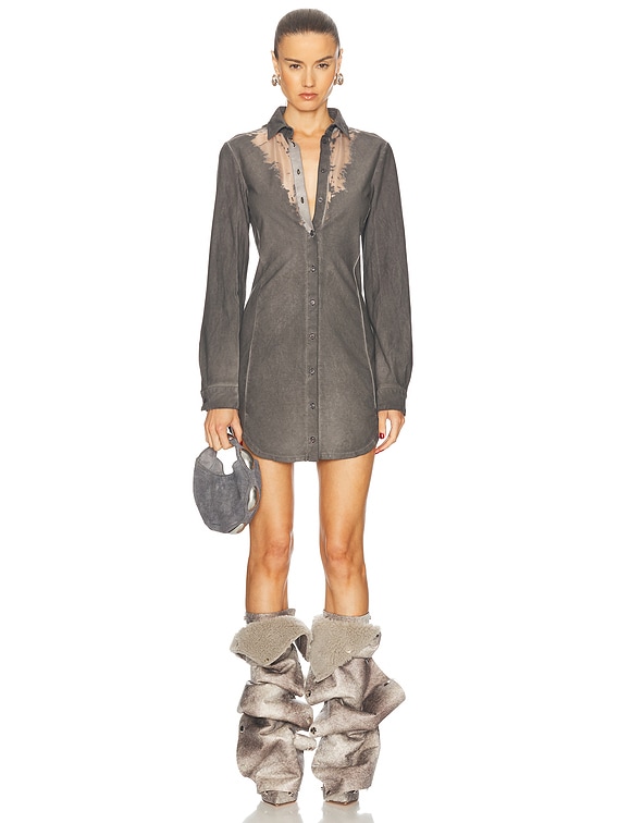 【送料&関税込】Diesel d-dalis Mini Shirt Dress Diesel Sheer Mini Shirt Dress in Smoke & Grey | FWRD
