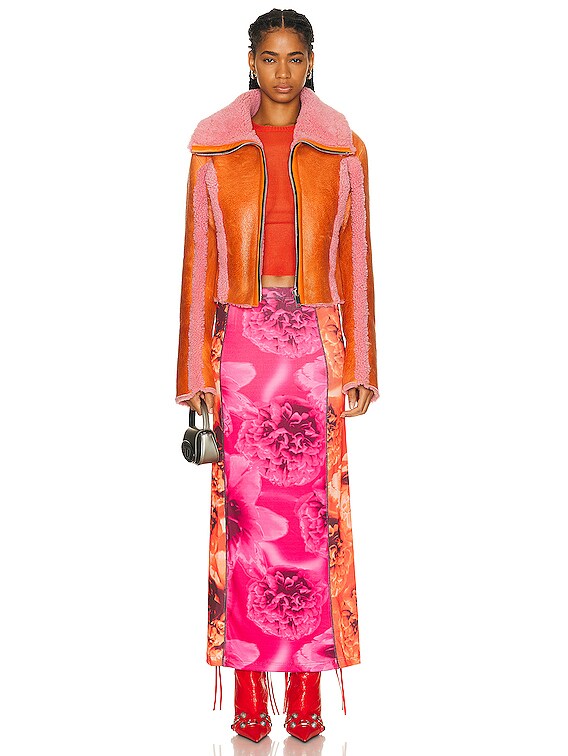 Diesel Shearling Leather Jacket in Pink & Orange | FWRD