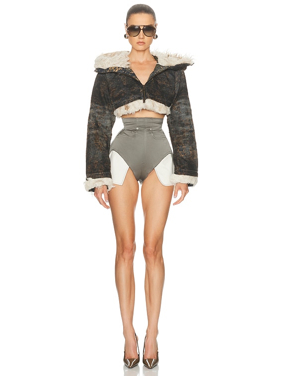 Diesel Cropped Faux Fur Zip Up Jacket in Black | FWRD