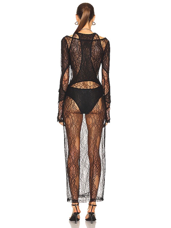 Dion Lee Composite Lace Interlock Dress in Black | FWRD