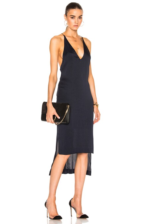 navy satin cami dress